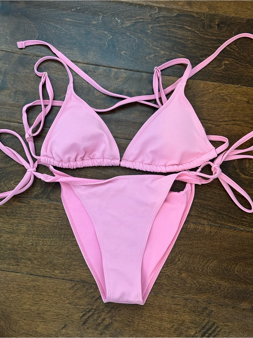 Women's Pink Triangle Tie Bikini Set